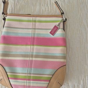 Coach Pink and Green Striped Crossbody Bag